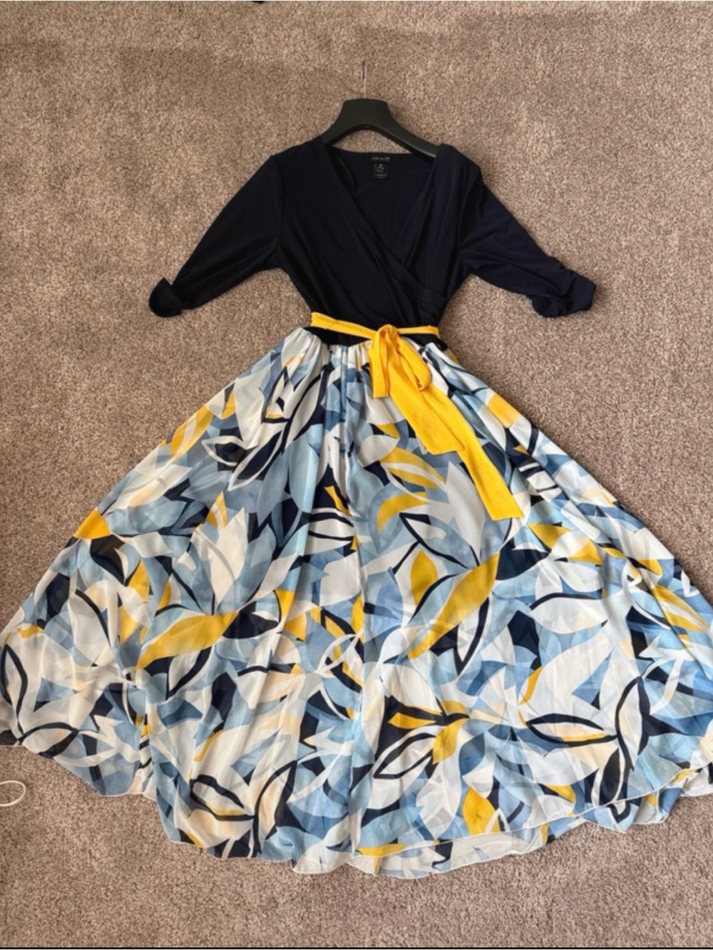 Women’s Navy & Yellow Floral Wrap Maxi Dress